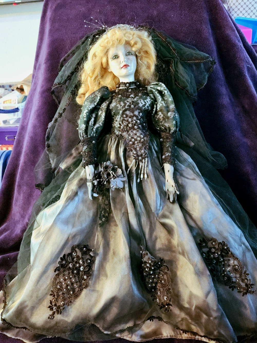 • 24" OOAK Gothic Witch Porcelain Doll - Custom Repaint Altered Art Tuss Base